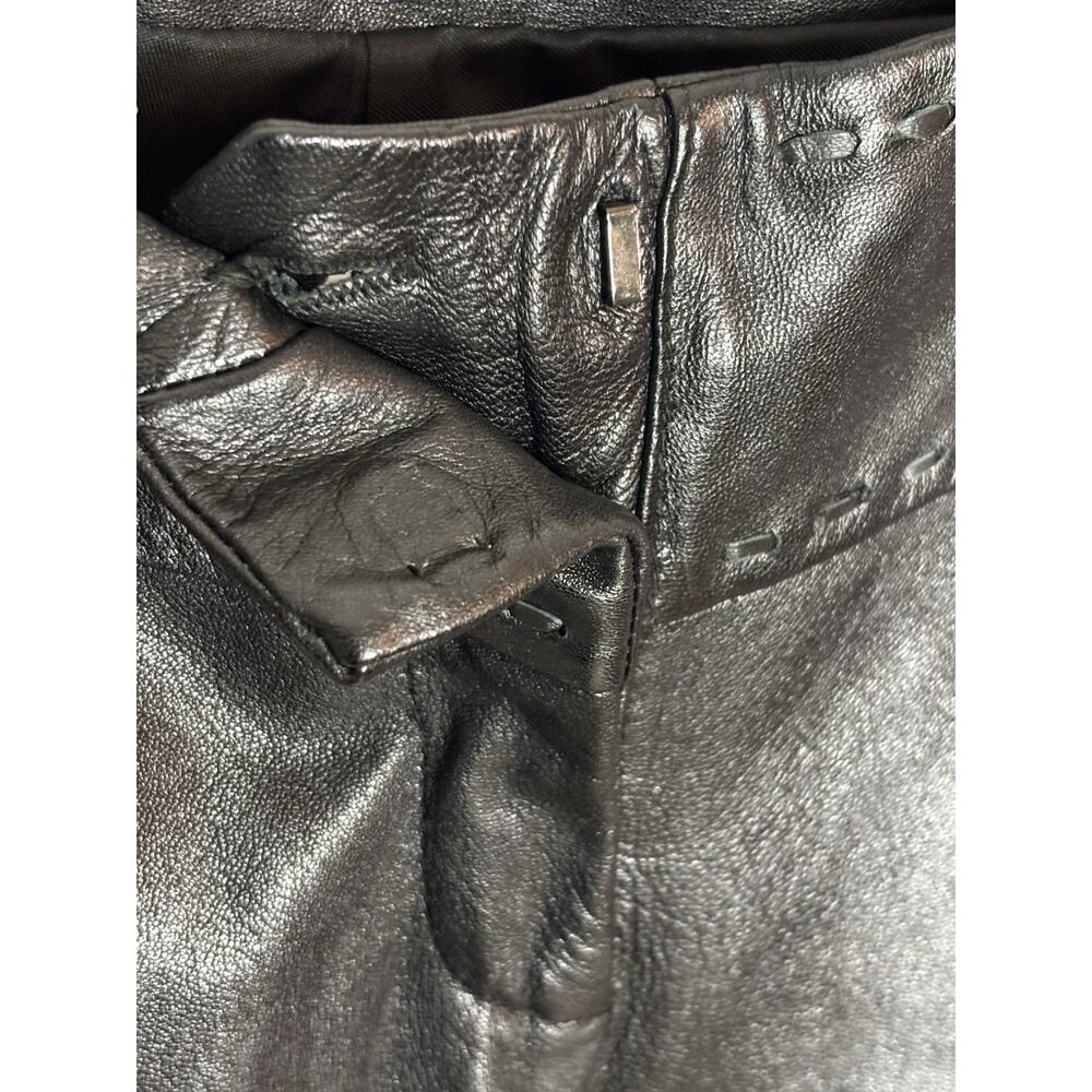Vintage Cache Leather Flare Pants Size 0 Black Split Hem Low Rise Y2K - Picture 12 of 15